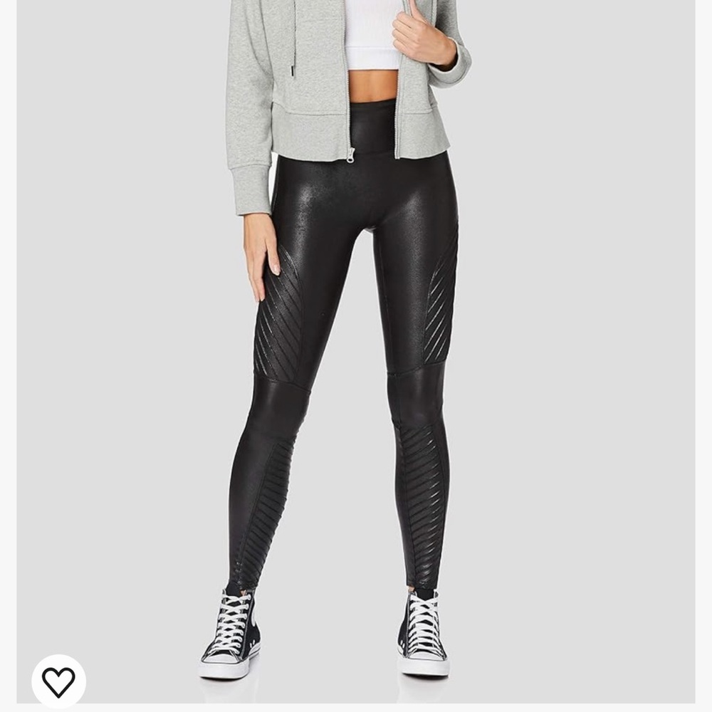 Spanx Faux Leather Tummy Shaping Moto Leggings Sz S - Picture 3 of 16